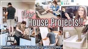 NEW HOUSE PROJECTS!! Painting Cabinets, Kitchen Renovation Prep, Bathroom Refresh + Closet DIY
