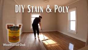DIY Floor ReFinishing- STAIN AND POLY- Minwax Wood Finish Weathered Oak| Staining Hardwood Floors