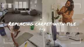 DIY Floor Makeover | Replacing Carpet for Tile flooring