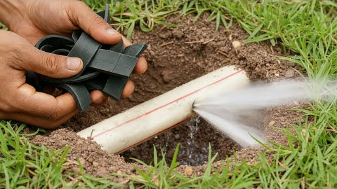 Use a piece of motorcycle inner tube rubber to repair a leaking water pipe