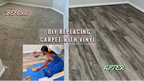 DIY VINYL FLOORING | HOW TO REPLACE CARPET WITH VINYL | EASY & AFFORDABLE TRANSFORMATION