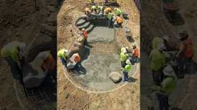 Construction Crew Building Luxury Backyard Pool and Rock Waterfall #construction #home